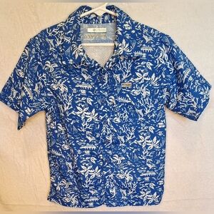 Columbia Kids Blue and White Tropical Print Shirt - XS 6/7